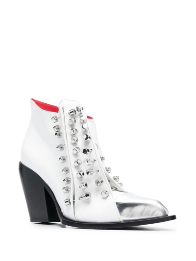 Hardot Studded Leather Ankle Boots In White