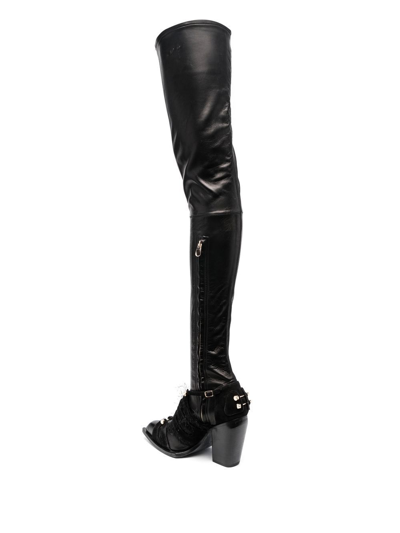 Shop Hardot Fringed-panel Thigh Boots In Black