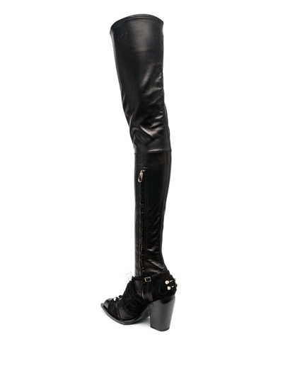 Hardot Fringed-panel Thigh Boots In Black