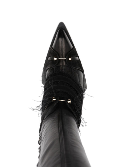 Hardot Fringed-panel Thigh Boots In Black