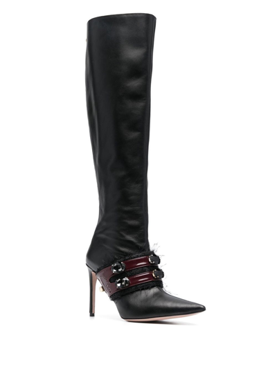 Shop Hardot Fringed-panel Knee Boots In Black