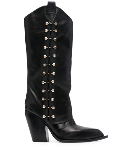 Shop Hardot Pointed-toe Western Boots In Black