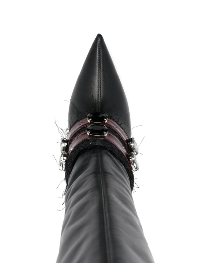Shop Hardot Fringed-panel Knee Boots In Black