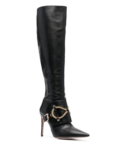 Shop Hardot Chain-embellished Knee-high Boots In Black