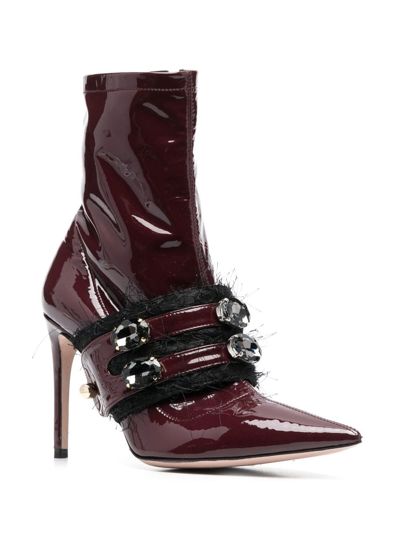 Hardot Crystal-embellished Patent Boots In Red