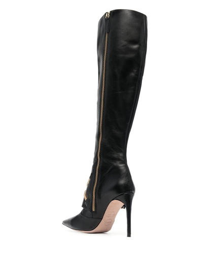 Shop Hardot Chain-embellished Knee-high Boots In Black
