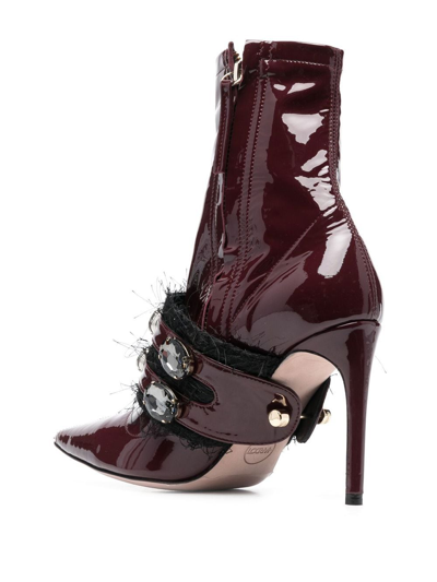 Hardot Crystal-embellished Patent Boots In Red