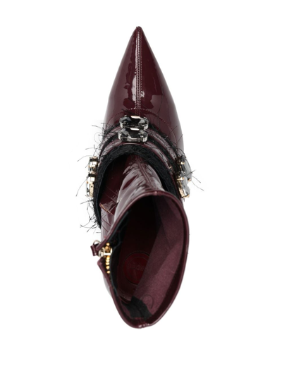 Hardot Crystal-embellished Patent Boots In Red