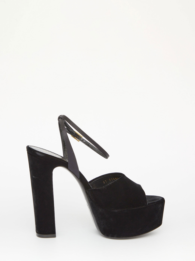 Shop Saint Laurent Jodie Velvet Sandals In Black