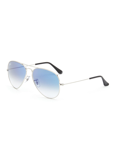 Shop Ray Ban Gradient Blue Lens Silver Toned Metal Aviator Sunglasses In Metallic