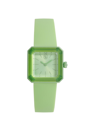 Shop Swarovski ‘lucent' Crystal Silicone Strap Watch In Green