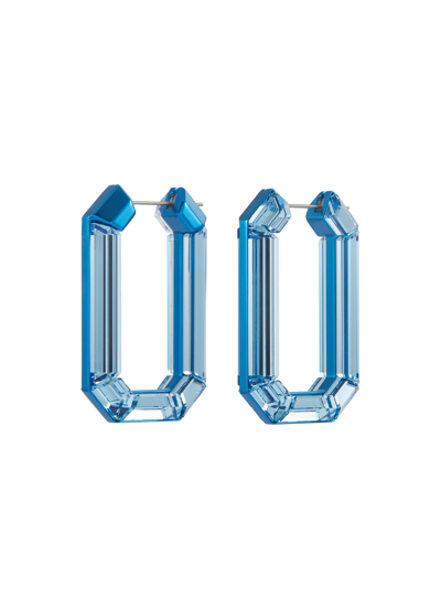 Shop Swarovski ‘lucent' Crystal Rectangular Hoop Earrings In Blue