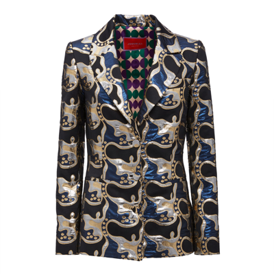 La Doublej 247 Metallic Blazer In Spritz Blu