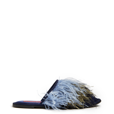 Shop La Doublej Feather Slippers In T.unita Blu