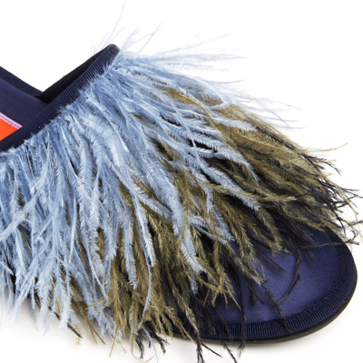 Shop La Doublej Feather Slippers In T.unita Blu