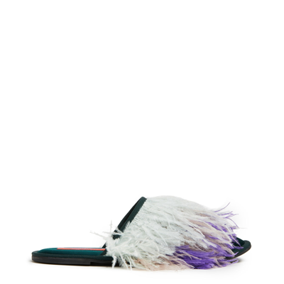 Shop La Doublej Feather Slippers In T.unita Verde