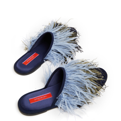 Shop La Doublej Feather Slippers In T.unita Blu