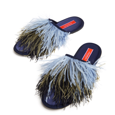 Shop La Doublej Feather Slippers In T.unita Blu