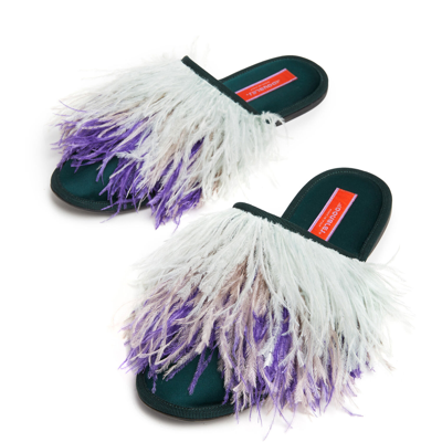 Shop La Doublej Feather Slippers In T.unita Verde