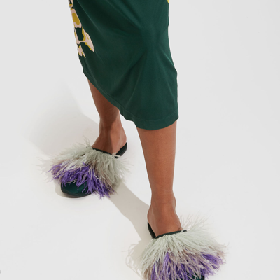 Shop La Doublej Feather Slippers In T.unita Verde