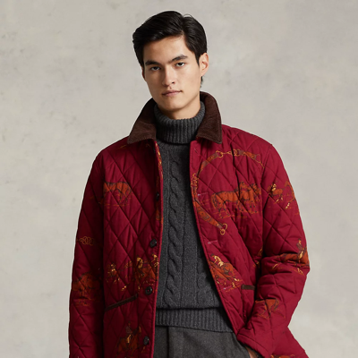 Ralph Lauren Equestrian print Twill Barn Coat In Equestrian Rising