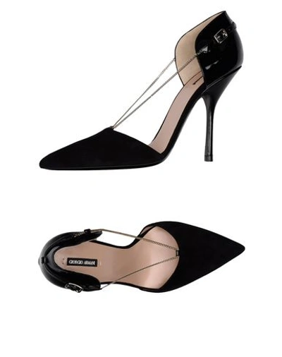 Giorgio Armani Chain Suede D'orsay Pumps In Black