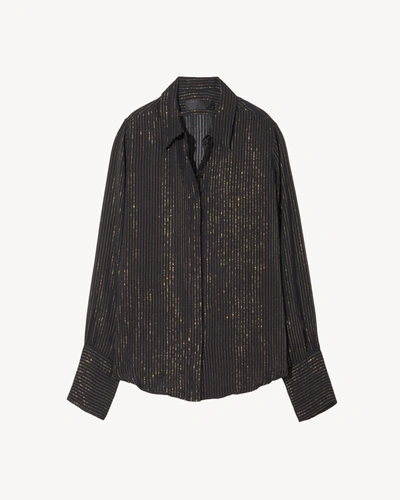 Shop Nili Lotan Gold Stripe Gaia Slim Shirt In Black W/ Gold Stripe