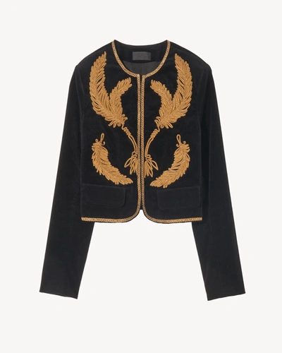 Shop Nili Lotan Patsy Embroidered Jacket In Black W/ Gold Embroidery