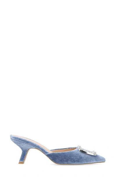 Journee Collection Women's Rishie Ornamented Kitten Heel Velvet Slip On Pumps In Blue