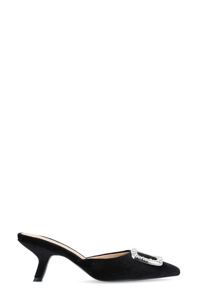 Journee Collection Women's Rishie Ornamented Kitten Heel Velvet Slip On Pumps In Black