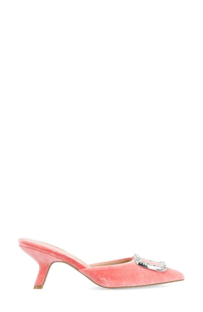 Journee Collection Women's Rishie Ornamented Kitten Heel Velvet Slip On Pumps In Pink