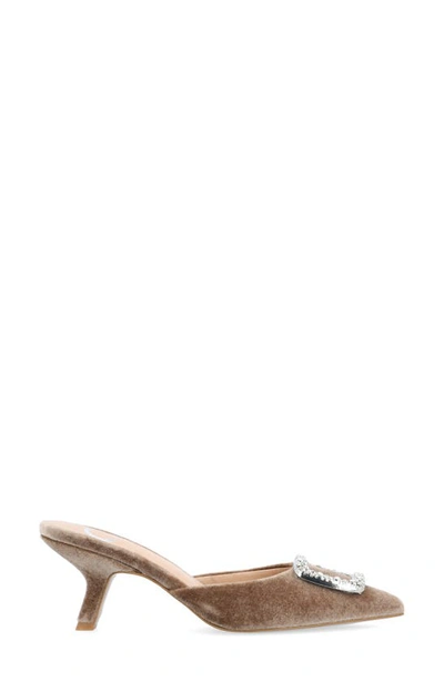 Journee Collection Women's Rishie Ornamented Kitten Heel Velvet Slip On Pumps In Taupe