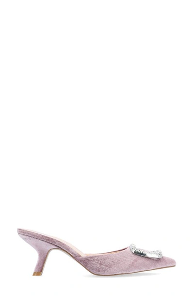 Journee Collection Women's Rishie Ornamented Kitten Heel Velvet Slip On Pumps In Lilac