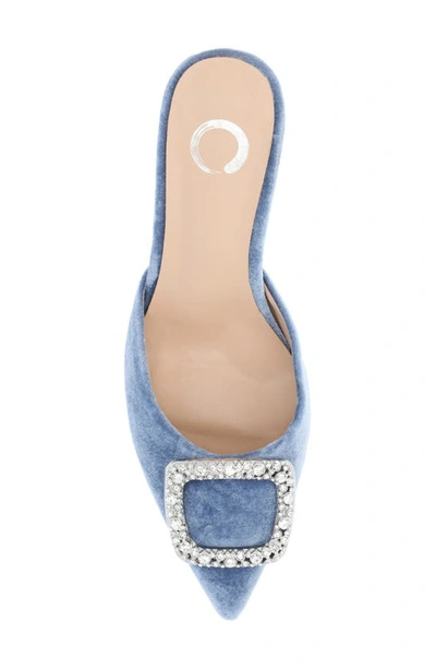 Journee Collection Women's Rishie Ornamented Kitten Heel Velvet Slip On Pumps In Blue