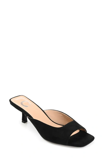 Journee Collection Womens Medium And Wide Width Larna Slip On Kitten Heel Open Toe Pumps In Black