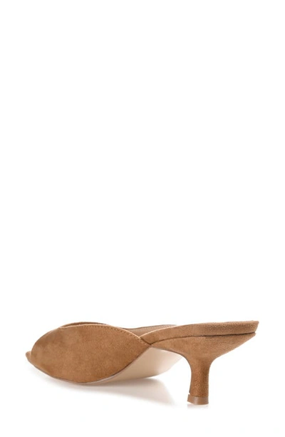 Journee Collection Womens Medium And Wide Width Larna Slip On Kitten Heel Open Toe Pumps In Tan
