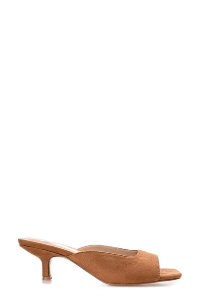 Journee Collection Womens Medium And Wide Width Larna Slip On Kitten Heel Open Toe Pumps In Tan