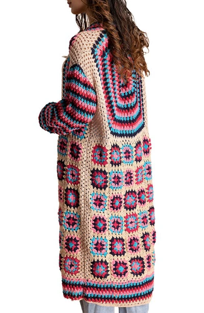 Shop Saachi Crochet Knit Longline Cardigan In Pink