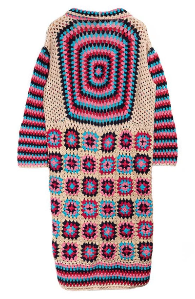 Shop Saachi Crochet Knit Longline Cardigan In Pink