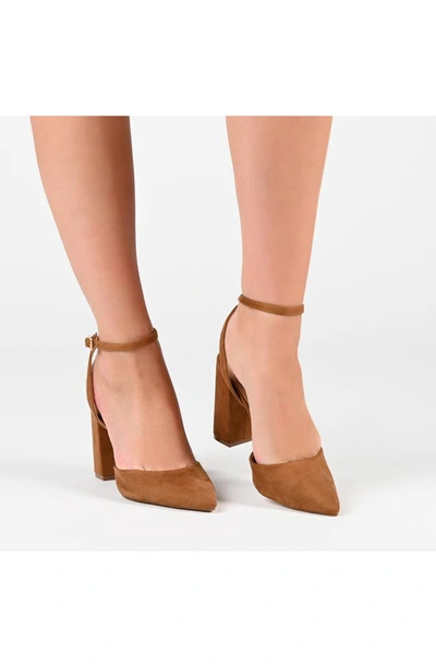 Journee Collection Tyyra Womens Pointed Closed Toe Block Heel Pumps In Brown
