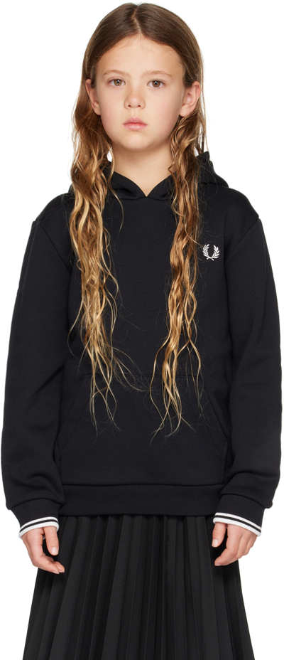 Shop Fred Perry Kids Black Twin Tipped Hoodie In 102 Black