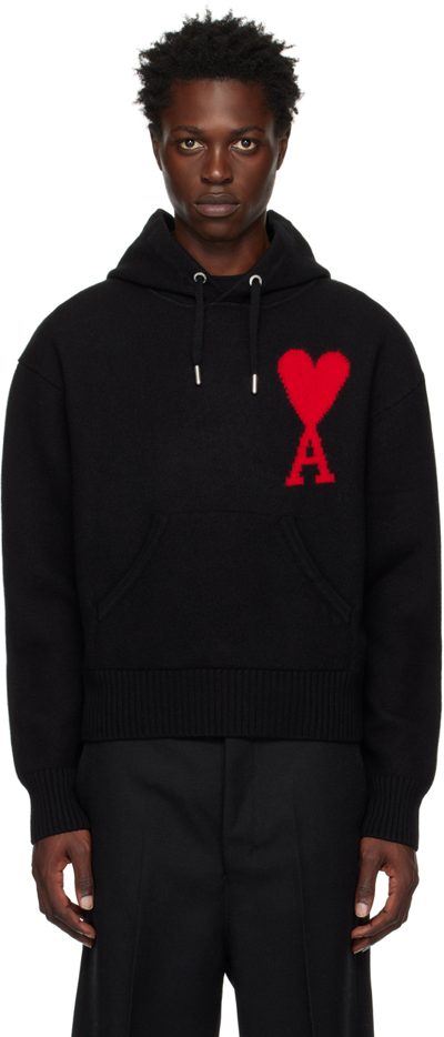 Shop Ami Alexandre Mattiussi Black Ami De Cœur Hoodie In Red/black/ 9