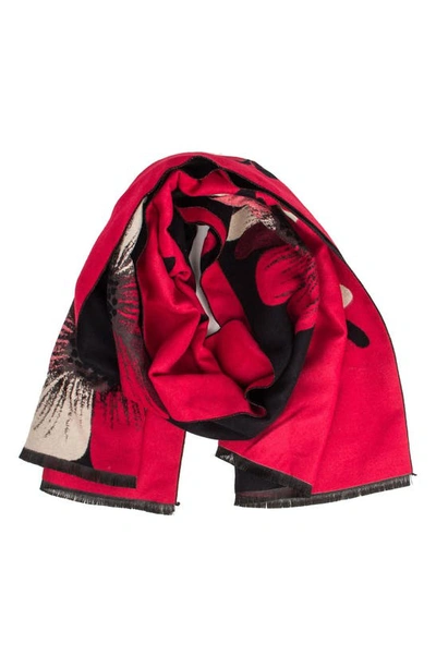 Saachi Floral Print Reversible Scarf In Red