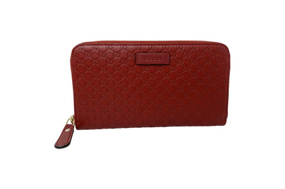 Pre-owned Gucci Gg Zip Clutch Micro Ssima Red