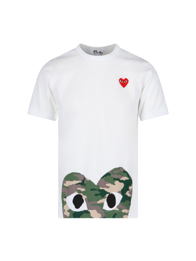 Shop Comme Des Garçons Play Camouflage Logo T-shirt In Bianco
