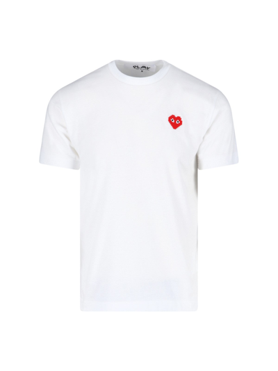 Shop Comme Des Garçons Play Logo T-shirt In Bianco
