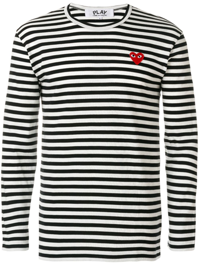 Shop Comme Des Garçons Cotton Logo Long Sleeve Striped T-shirt In Black