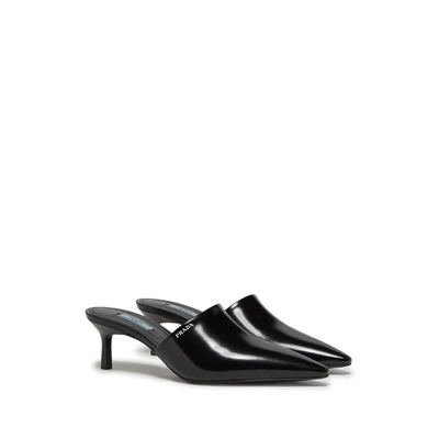 Prada Mule With Stiletto Heel And Pointed Toe In Black