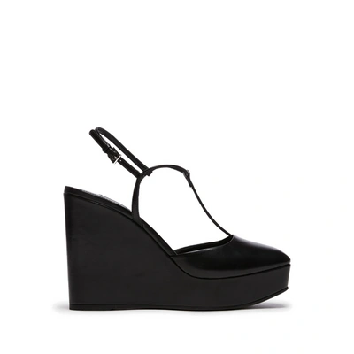 Shop Prada Leather Wedge Sandals In Black