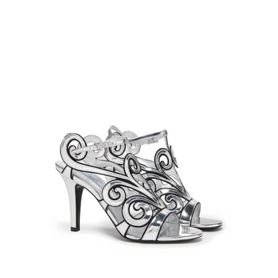 Shop Prada Metallic Leather Sandals In Silver